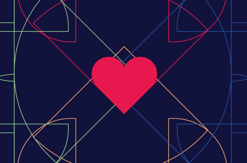 Dekorativ bild i Bouvets grafiska formspråk som ska symbolisera hur olika delar behöver hänga ihop i vårdens digitala infrastruktur