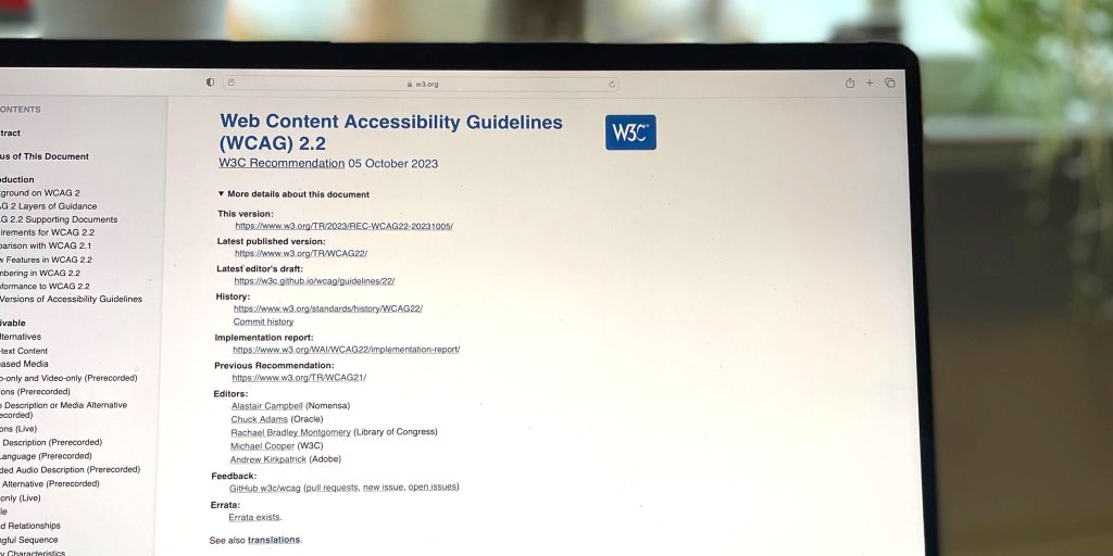 Skärmdump på webbsida som visar WCAG 2.2