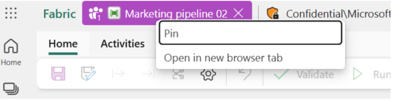 Screenshot viar hur det nu har blivit en enklare flikhantering  i Fabric